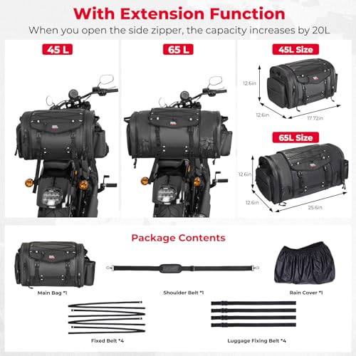60L Expandable Waterproof Motorcycle Tail Bag with Rain Cover B229750