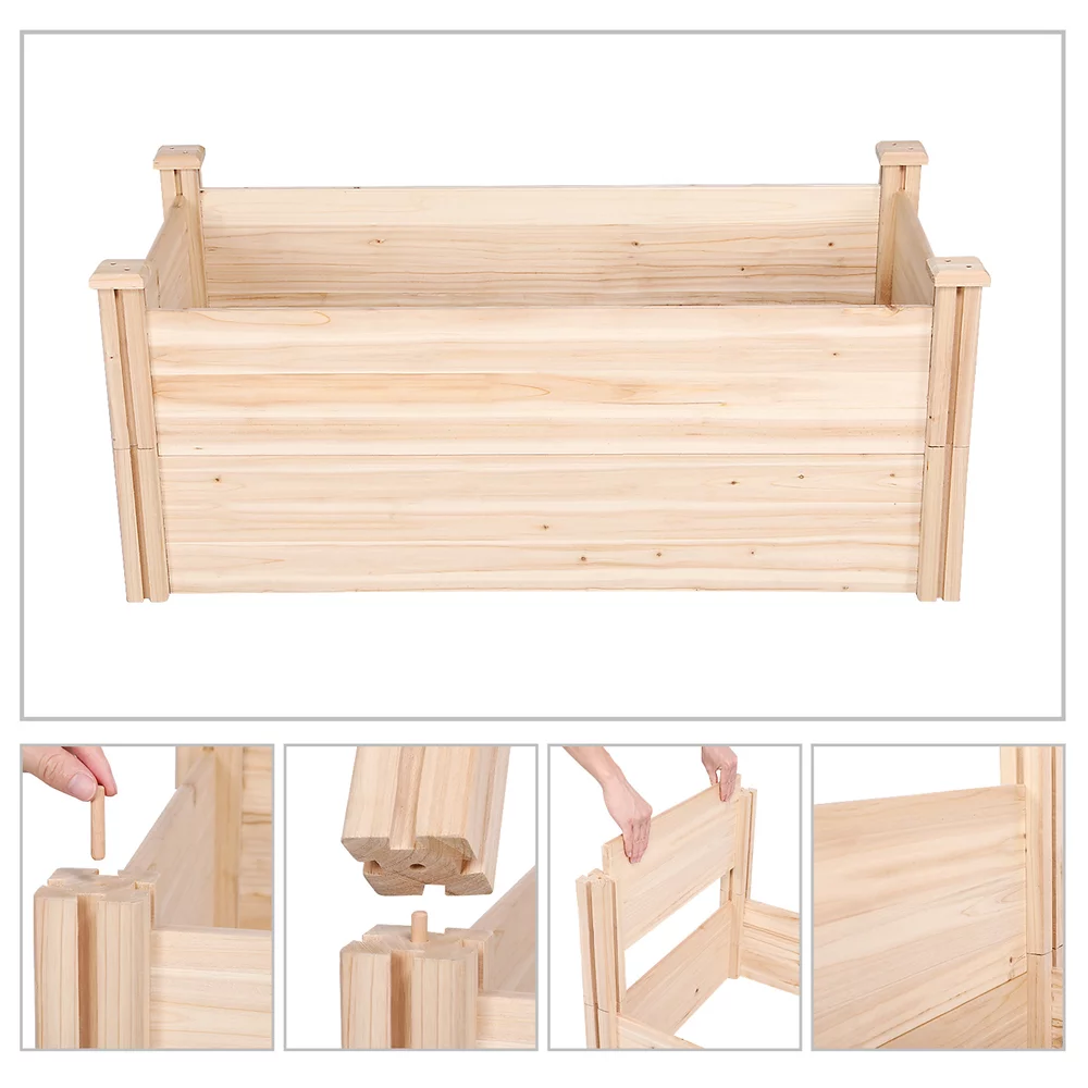 Wooden Raised Garden Bed, 96.7 x 24.6 x 10.6inch, Natural Wood H639