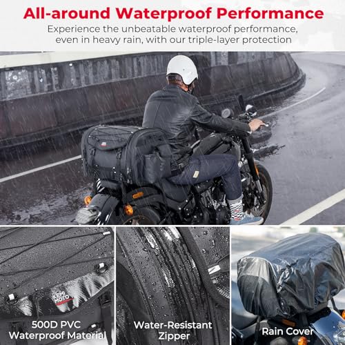 60L Expandable Waterproof Motorcycle Tail Bag with Rain Cover B229750