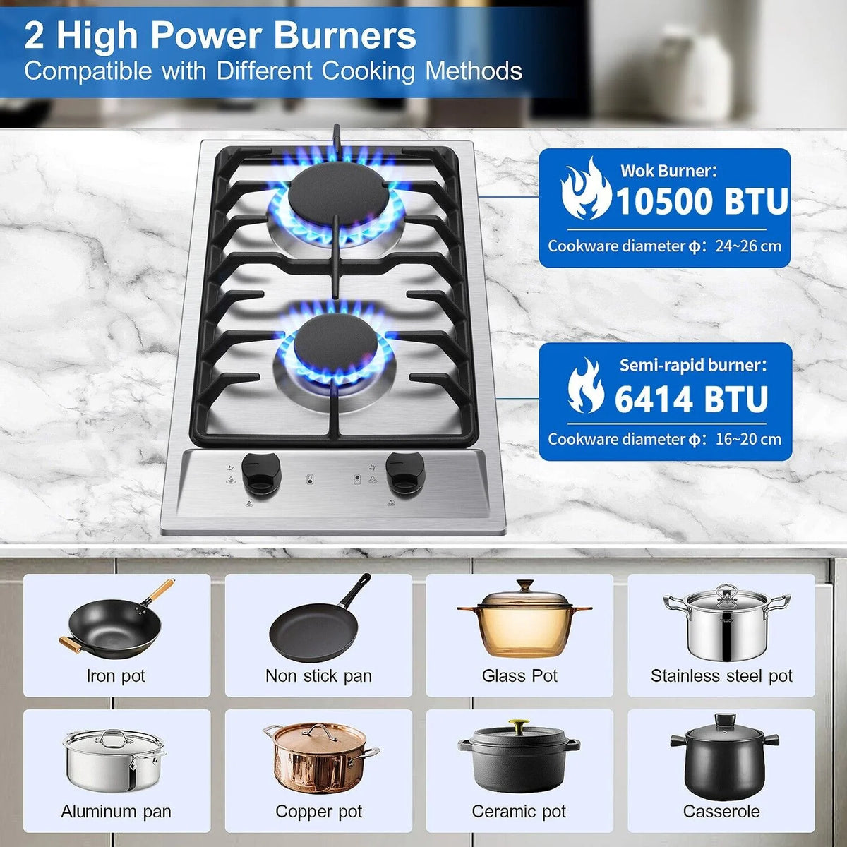 2-Burner 12 inch Stainless Steel Gas Cooktop X272