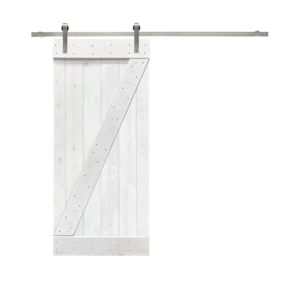 White Stained Wood Interior Sliding Barn Door with Hardware Kit I5014