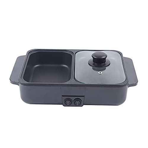 2 in 1 Portable Electric Non-Stick Hot Pot BBQ Grill Pan 110V 1200W Black N2647