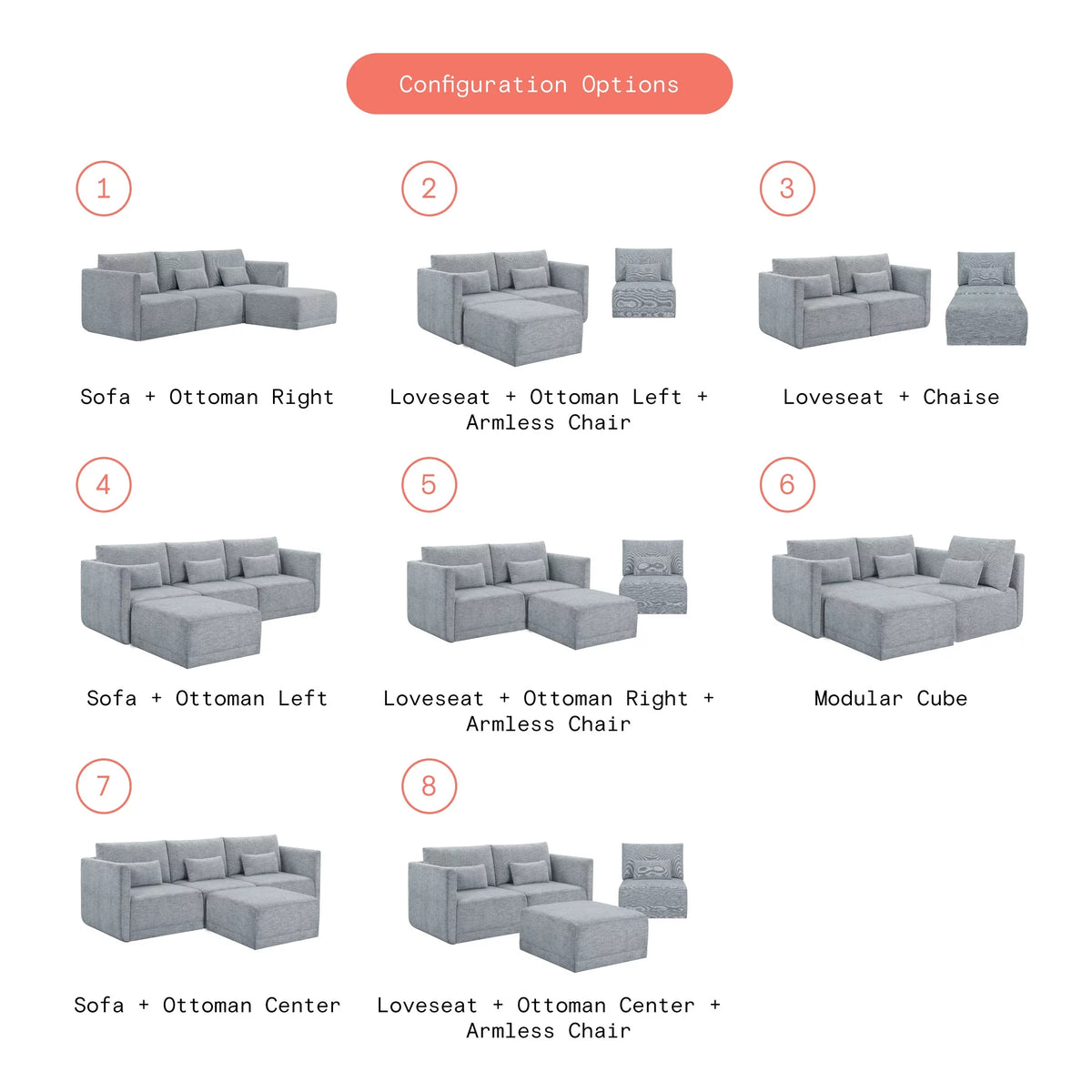 Gray Fabric Modular Sectional Sofa with Ottoman Z4149