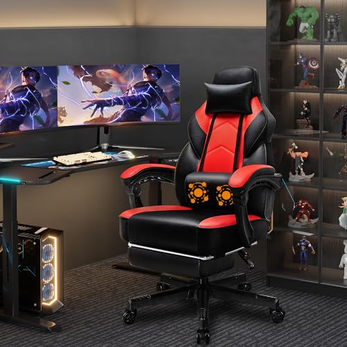 Grey Gaming Chair with Footrest and Lumbar Support W53039