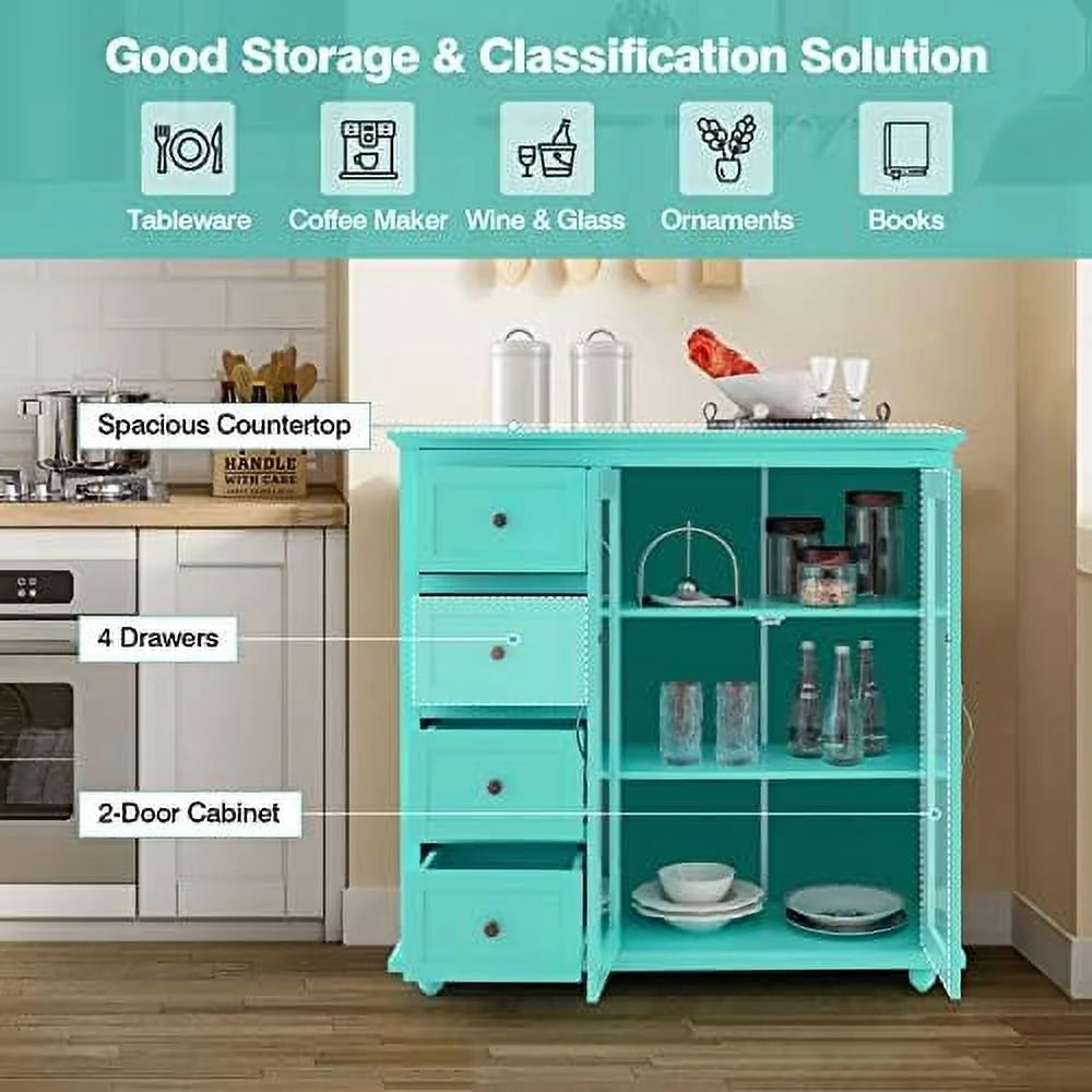 Blue Buffet Sideboard with 2 Doors 4 Drawers Z615