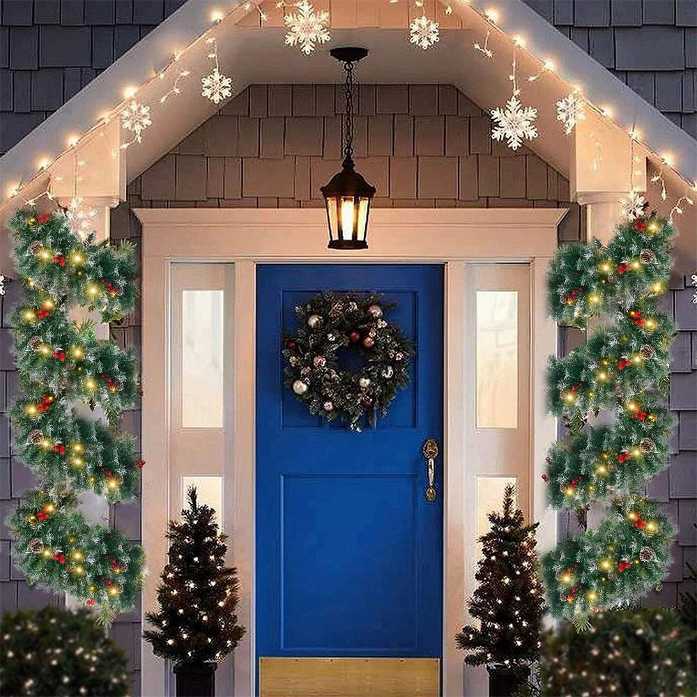 2 Pcs 6ft Pre-Lit Christmas Garland with 40 Waterproof LED Light and Pine Cones and Berries, Battery Operated A51037