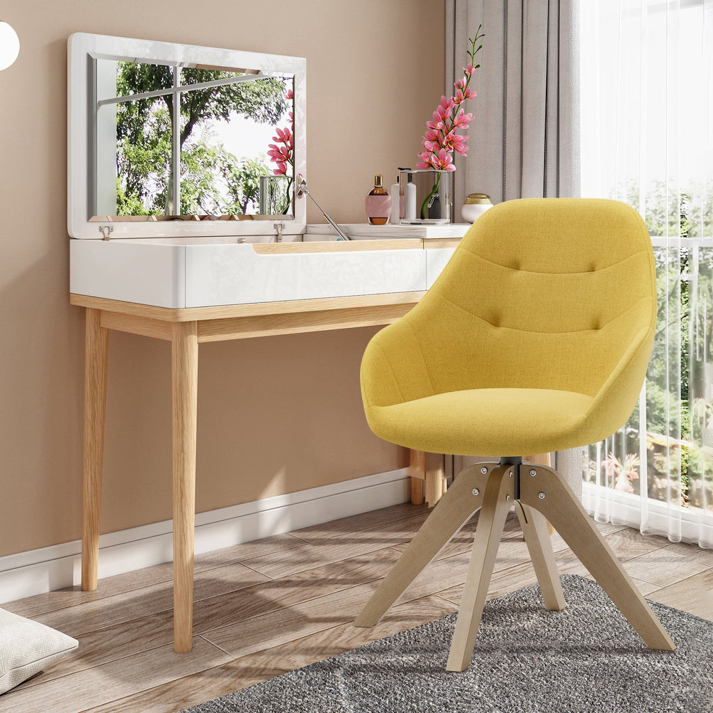 Yellow Upholstered Swivel Accent Chair with Solid Wood Legs I2840