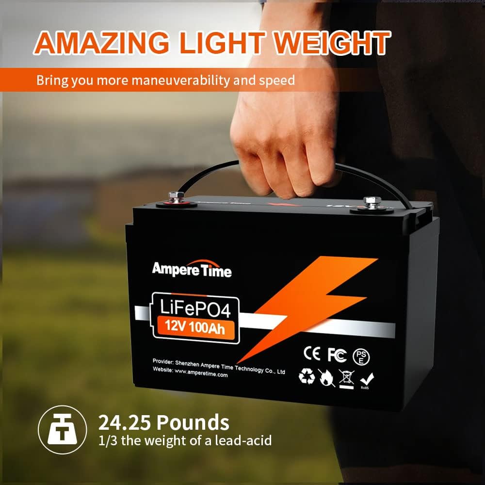 12V 100Ah LiFePO4 Battery with 14.6V 20A Lithium Battery Charger, 100A BMS W499290