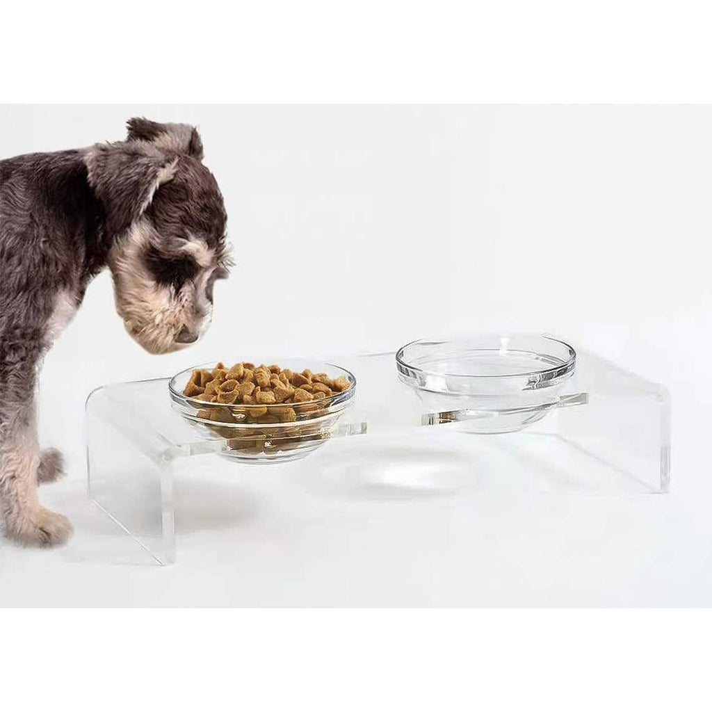 Acrylic Elevated Dog Cat Bowls with Removable Glass and Stainless Steel Bowls W5957