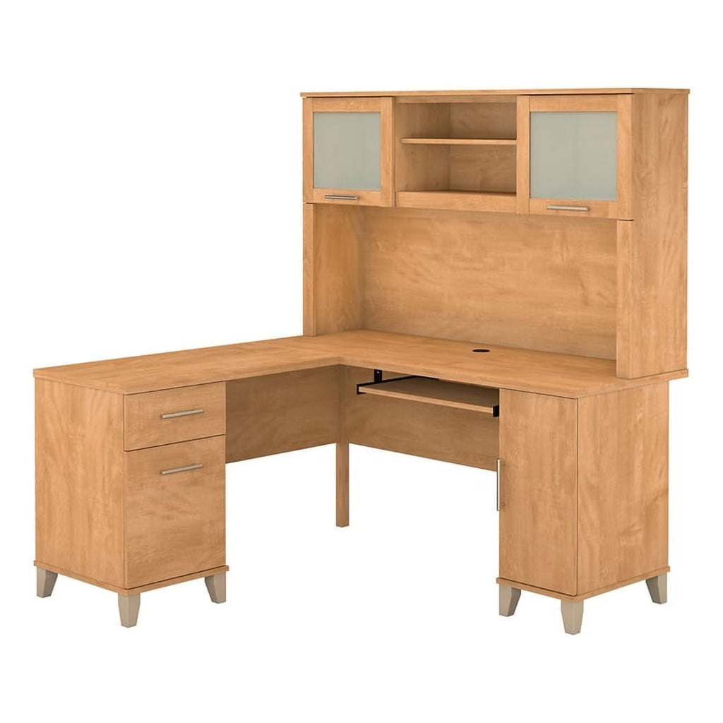 60" Transitional Wood L Shaped Desk with Hutch B68916