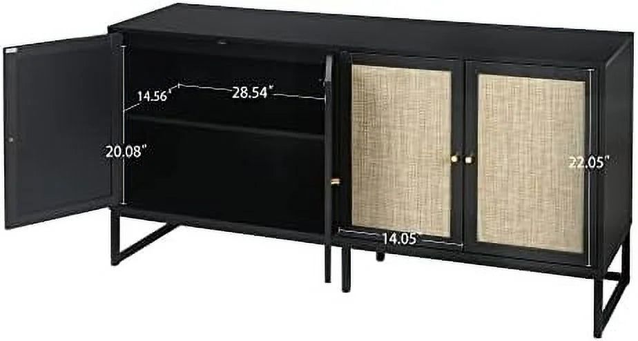 Black Rattan Sideboard Cabinet with Adjustable Shelves T96538