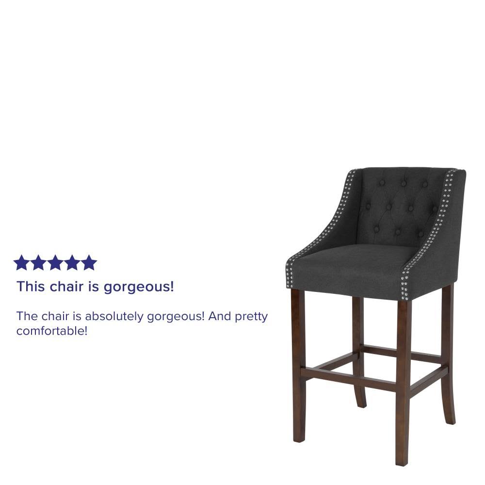 Black Leather Transitional Tufted Walnut Barstool K5093
