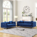 Blue Velvet Loveseat and Sofa Set with Solid Wood Frame and Iron Legs I9257