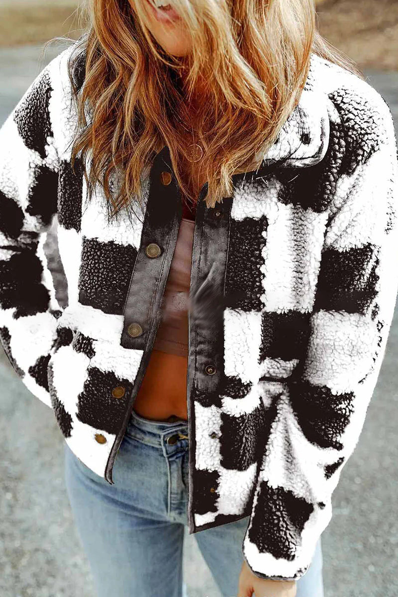 Solid Patchwork Turndown Collar Outerwear Q213