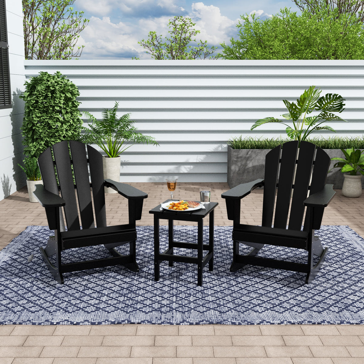 Black 2 Piece Outdoor Rocking Chair Set with Side Table S344094