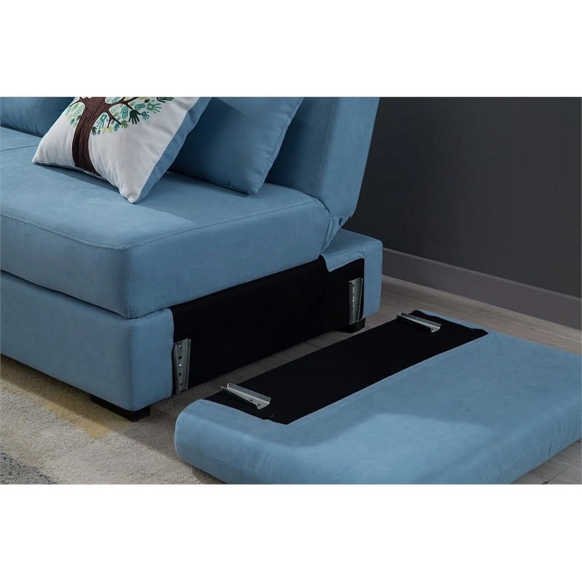 Light Blue Velvet Left Facing Chaise Sectional D1059