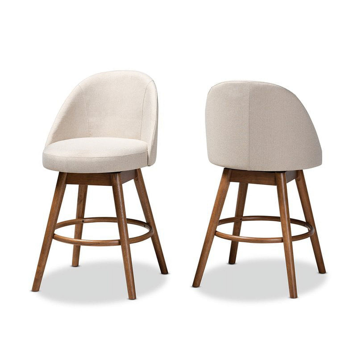 Mid Century Upholstered Swivel Counter Stool in Walnut (Set of 2) U136758
