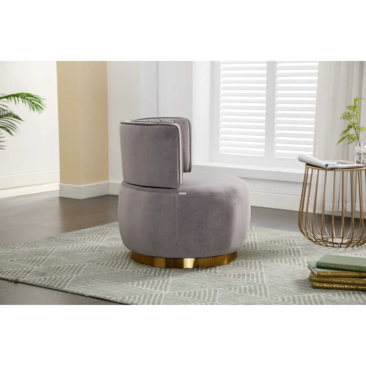 Gray Velvet Round Barrel Accent Chair W188846