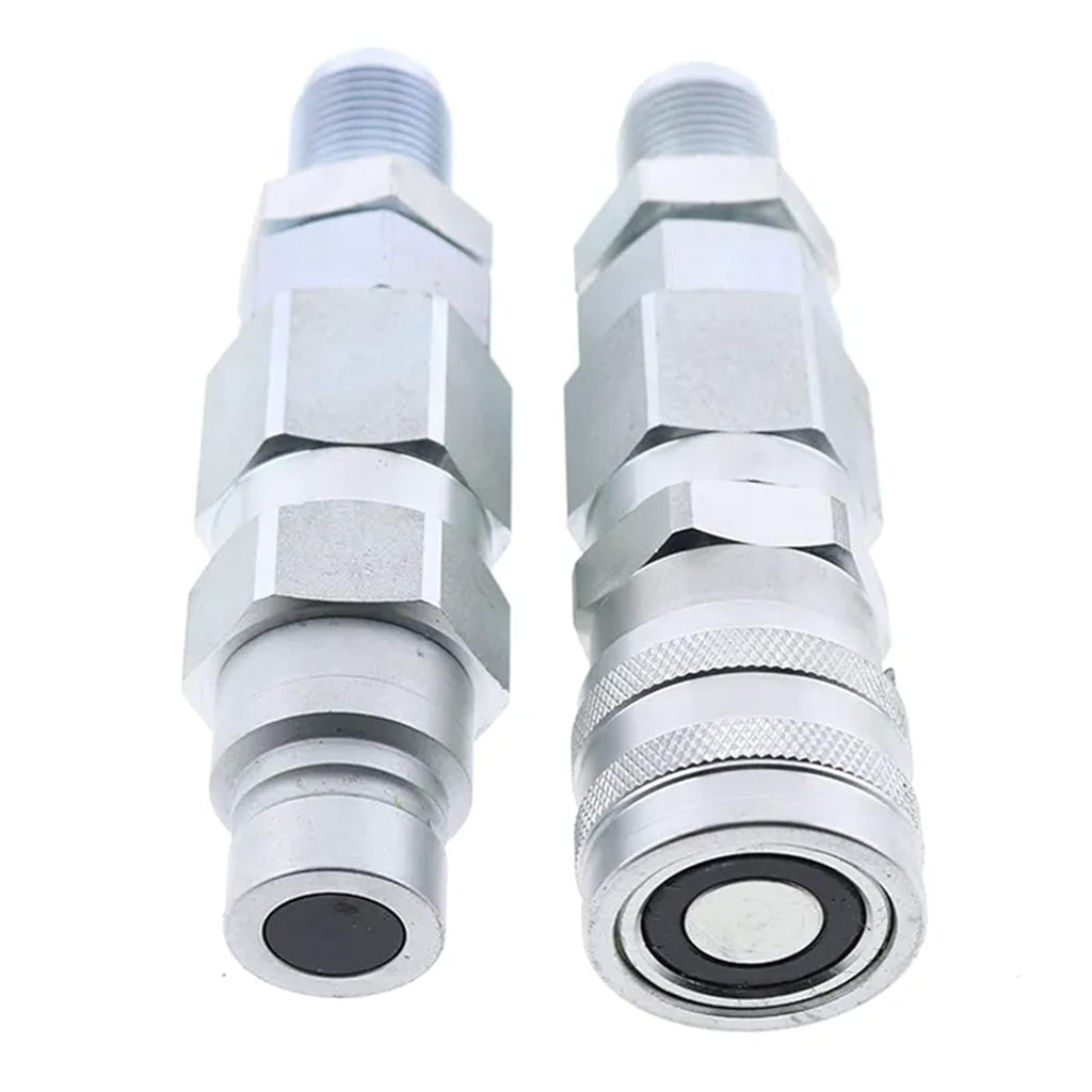 10 JIC Thread 1/2 Flat Face Hydraulic Quick Connect Coupler Set, Silver Pack of 2 S16923