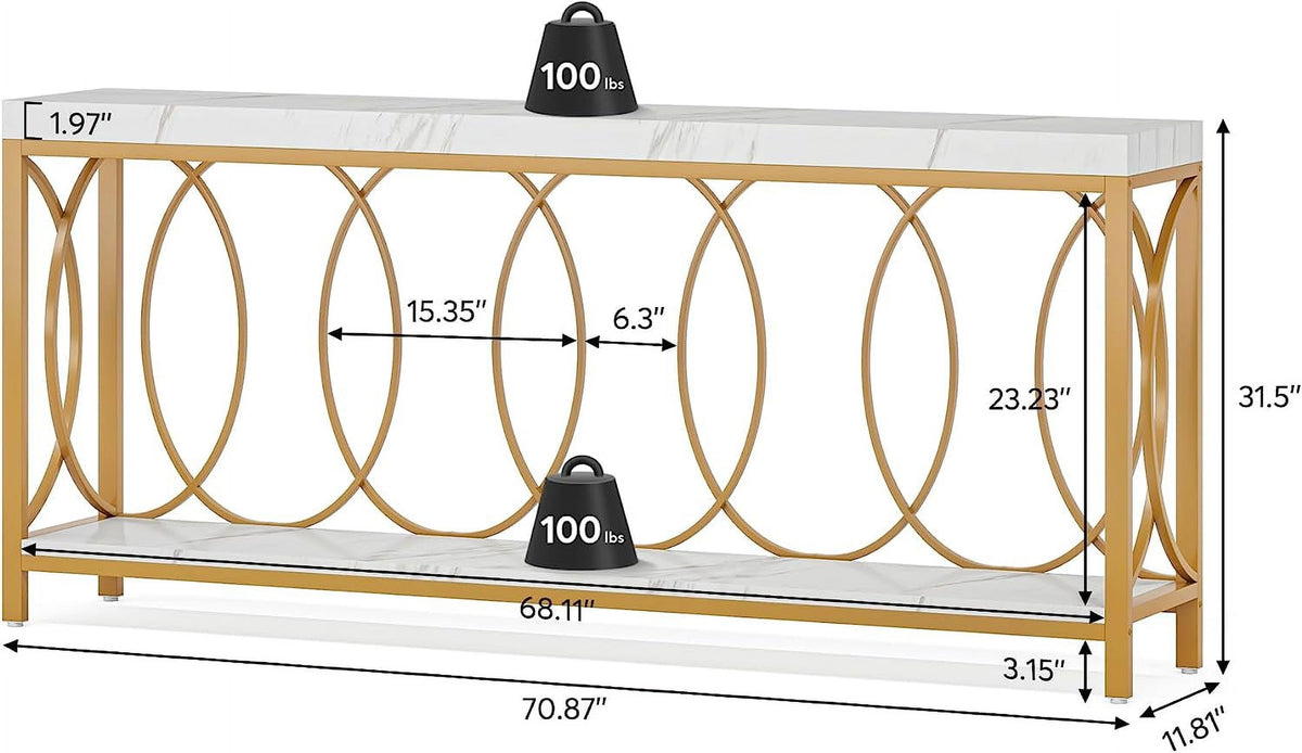White Gold 2-Tier Faux Marble Console Table R892686