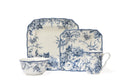 Square Porcelain Dinnerware Set, 16-piece, Blue Toile W937283