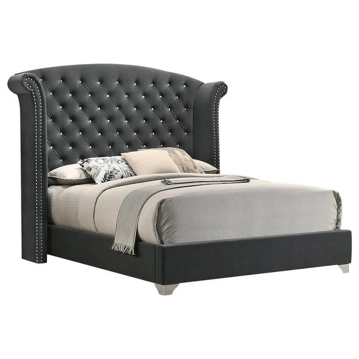 Queen Bed Gray Velvet Upholstery U321