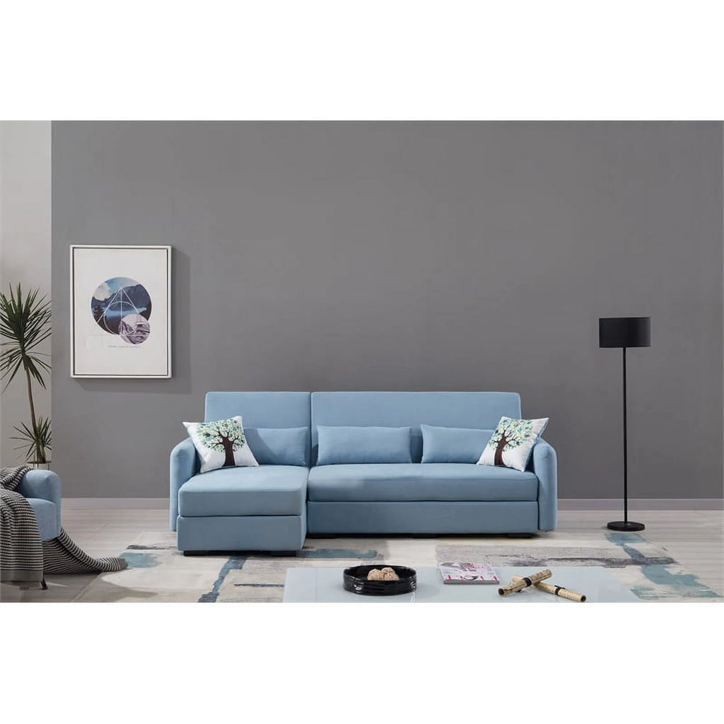 Light Blue Velvet Left Facing Chaise Sectional D1059