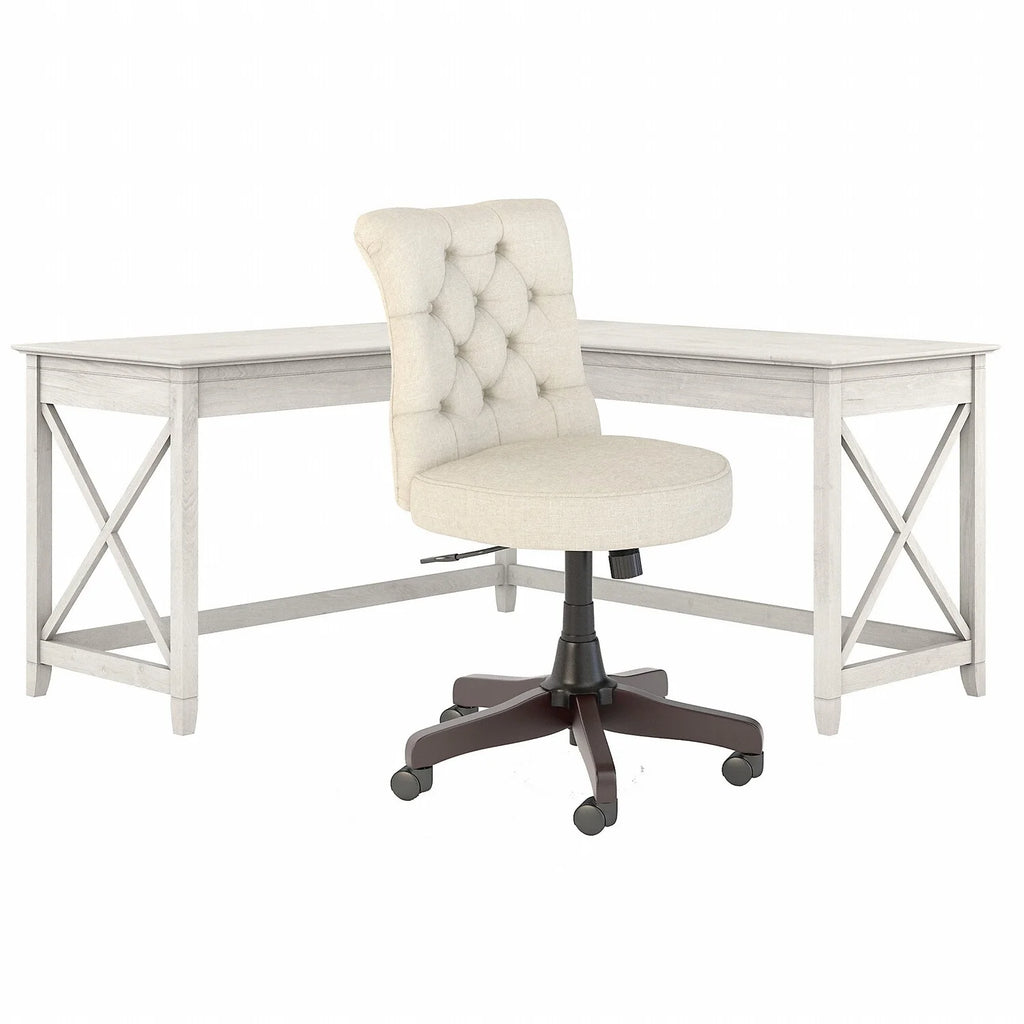 White Oak L-Shaped Desk and Chair Set N95023