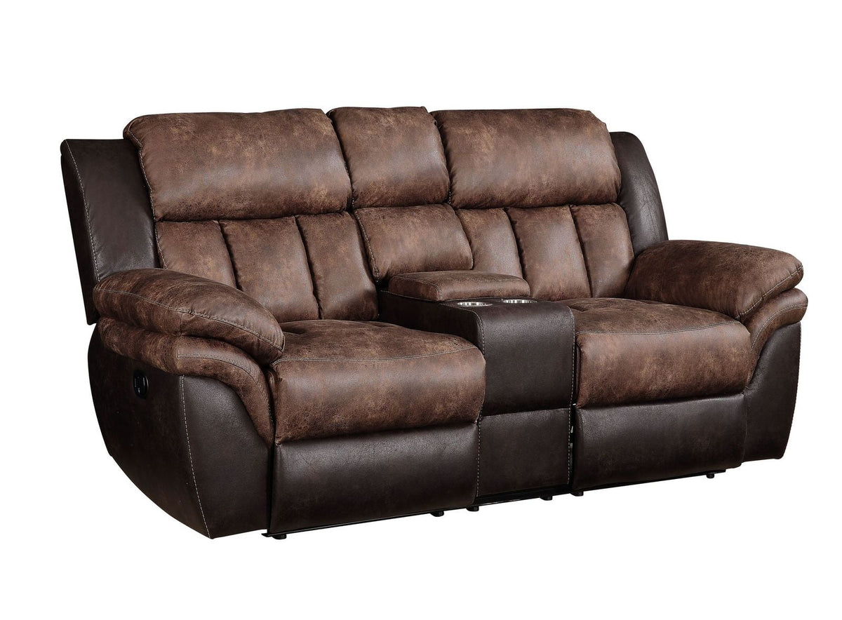 Toffee Espresso Polished Microfiber Loveseat with Console B633
