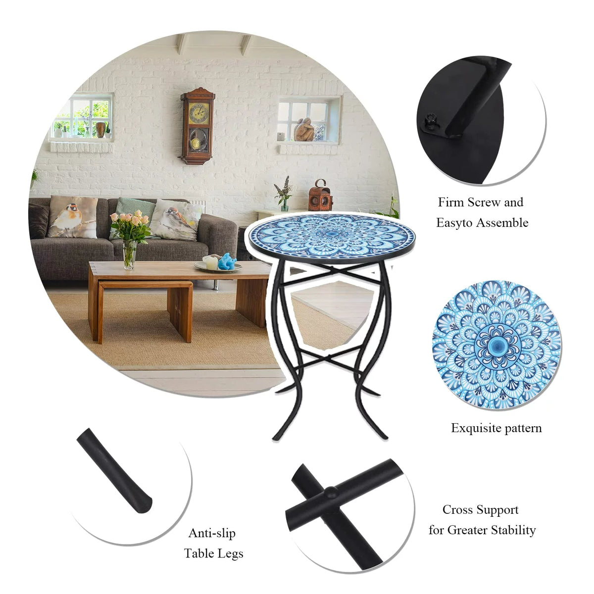 Outdoor Mosaic Glass Metal Side Table A2954