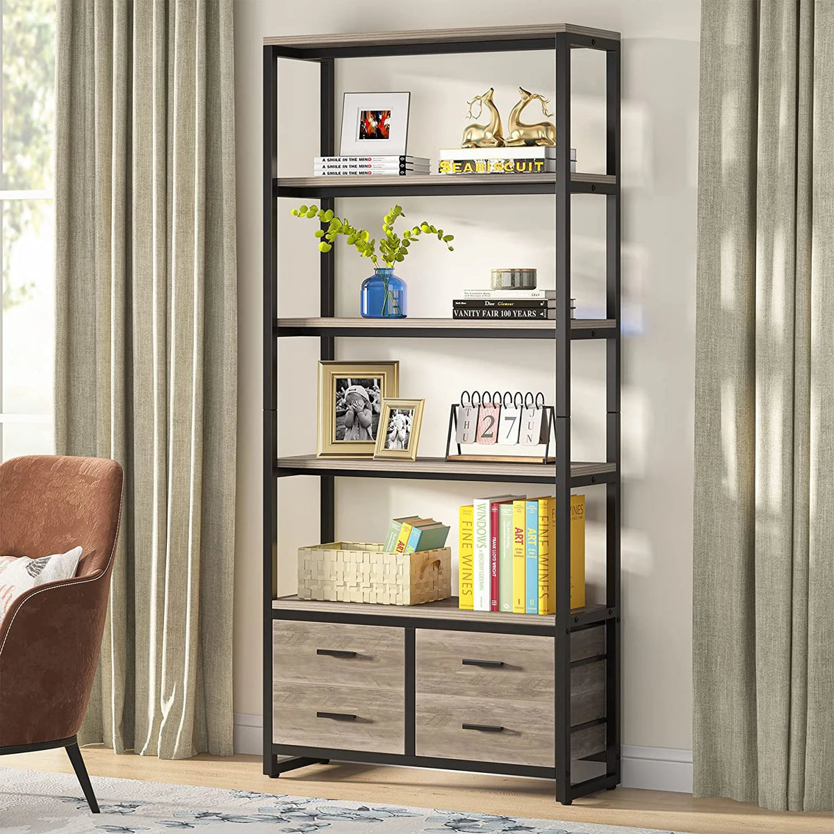Tall Bookshelf with 4 Drawers D9189