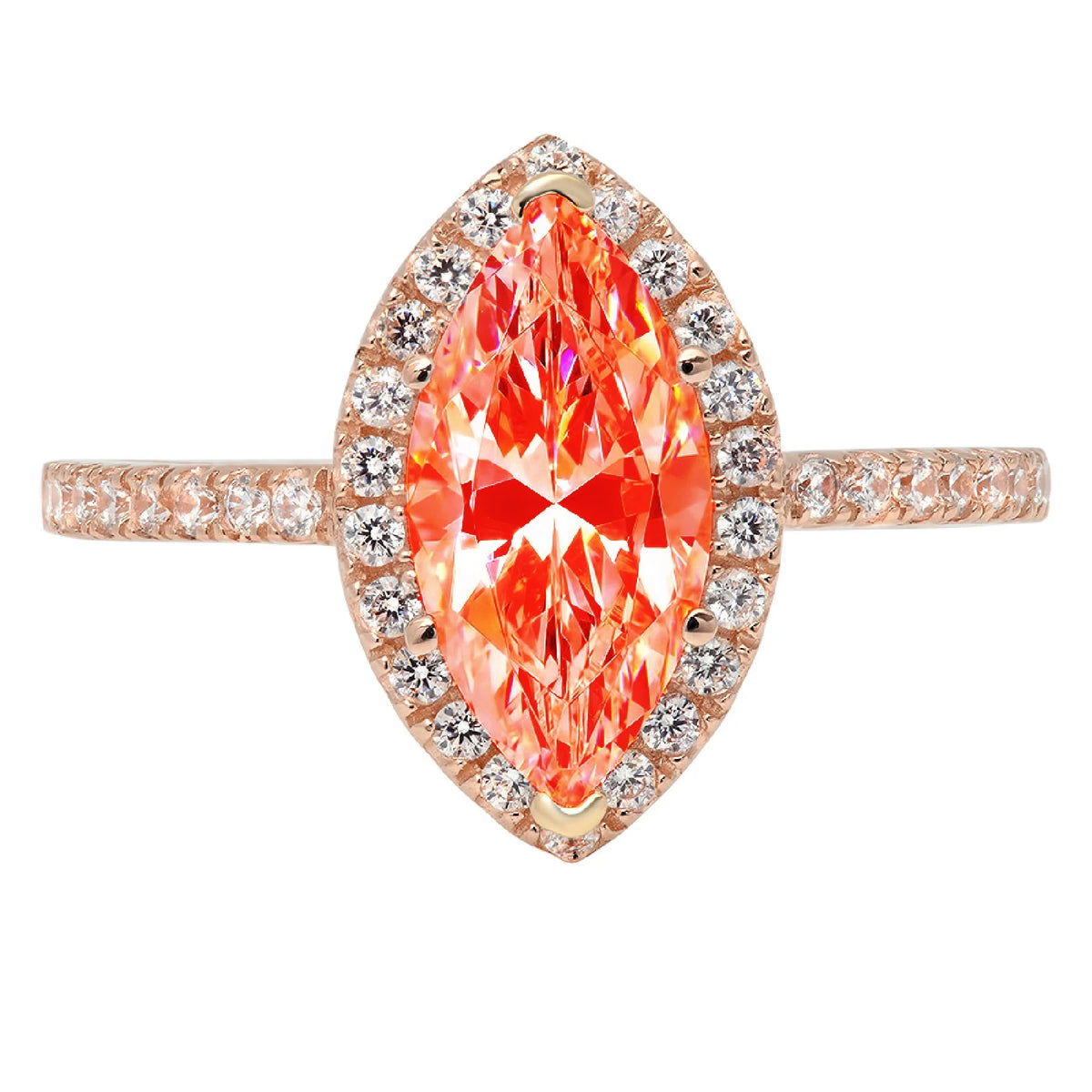 2.38ct Marquise Cut Red Simulated Diamond 18k Pink Rose Gold Halo Ring Size 10.25 I9753