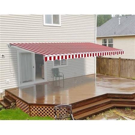 Motorized Retractable Patio Awning 20x10 Feet, Gray and White Striped E9805