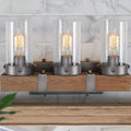Farmhouse Rustic Bathroom Vanity Light, Wall Light Fixture 3 Lights in Wood and Cylindrical Bubbled Glass J350