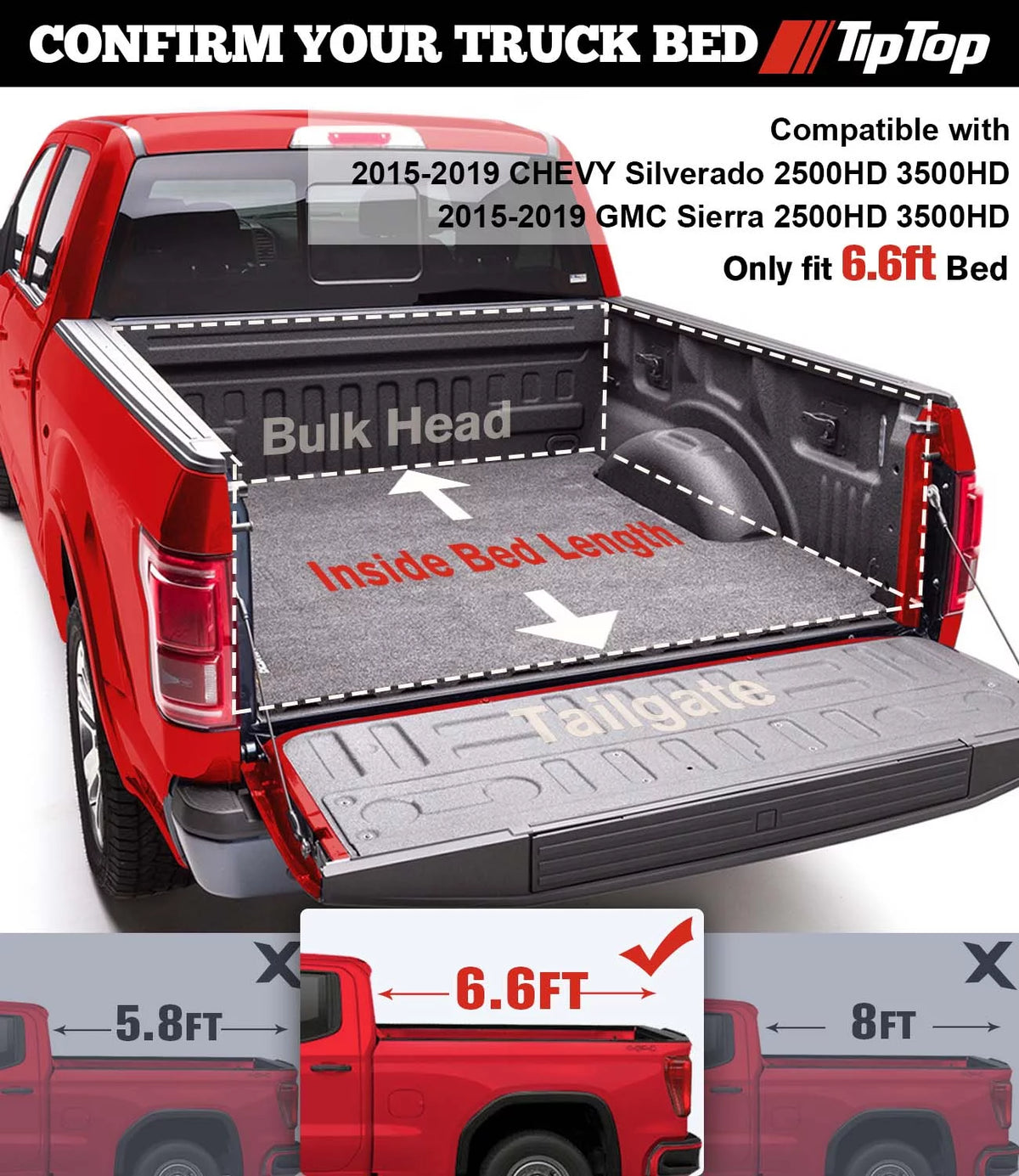 Tri-Fold Hard Tonneau Cover Truck Bed FRP 6.6ft Bed P652