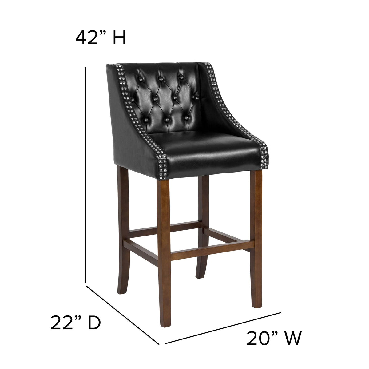 Black Leather Transitional Tufted Walnut Barstool K5093