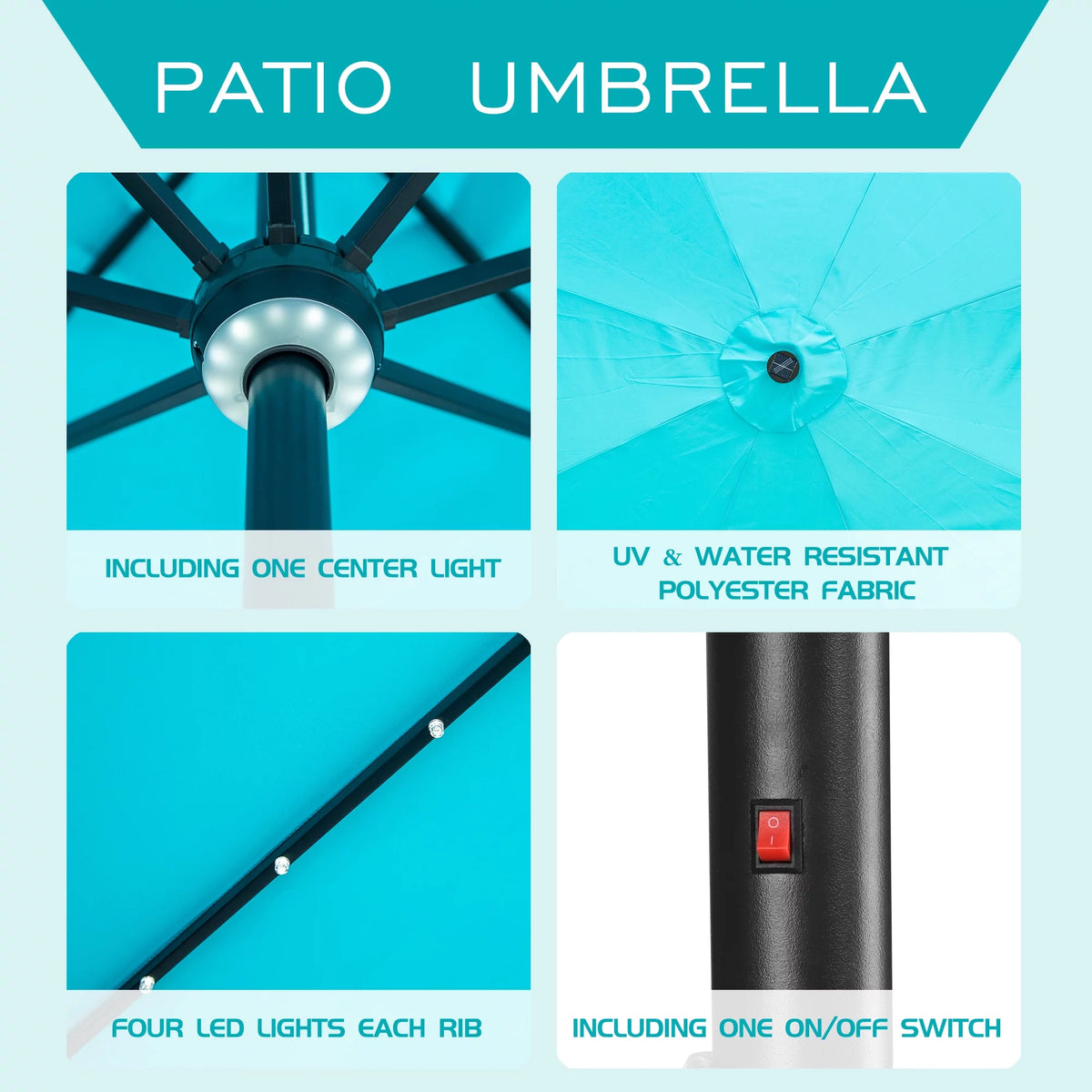 10 ft Solar Patio Umbrella with 40 LED Lights, Steel Tilt Crank, Blue C220393