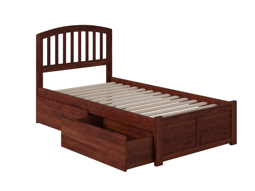 Twin Flat Panel Foot Board with 2 Drawers Antique Walnut U80854