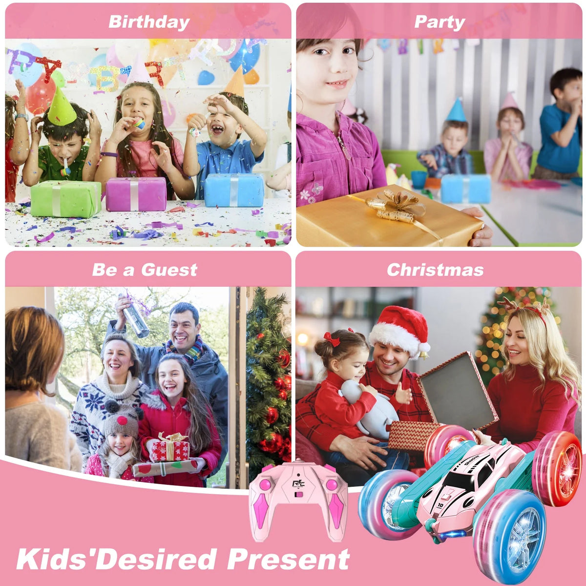 Pink Remote Control Stunt Car with Wheel Lights M97115
