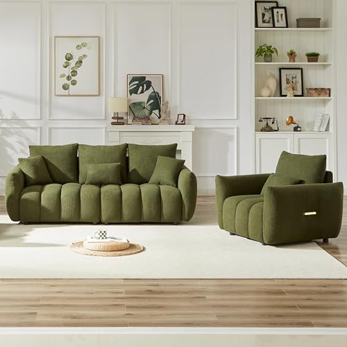 Black 2 Piece Teddy Boucle Sofa and Single Sofa Chair Set I98136
