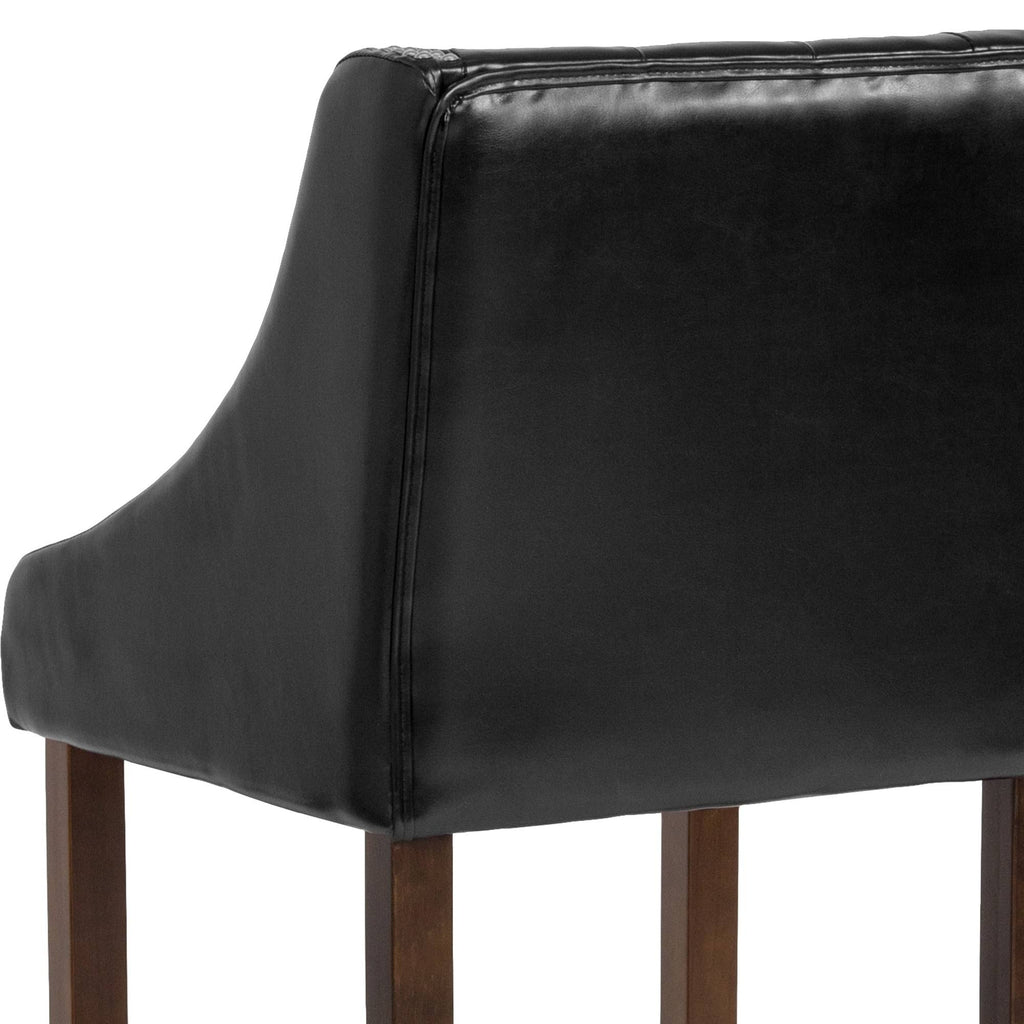 Black Leather Transitional Tufted Walnut Barstool K5093
