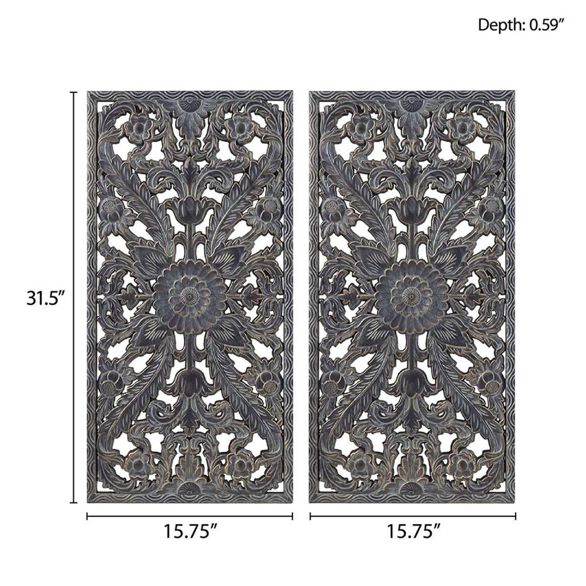 Antique Silver Botanical Panel Wall 2 Piece Set Q19815