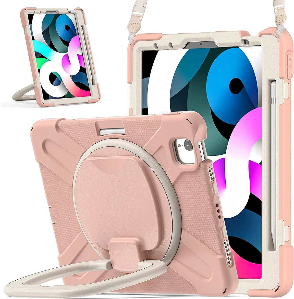 iPad Case with Rotatable Stand Shoulder Strap Pencil Holder Shockproof Silicone I924574