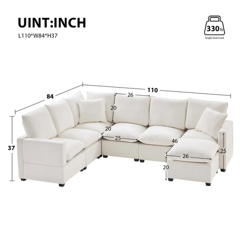 110" 7 Seat Chenille Modular Sectional Sofa Set with 2 Pillows U576157