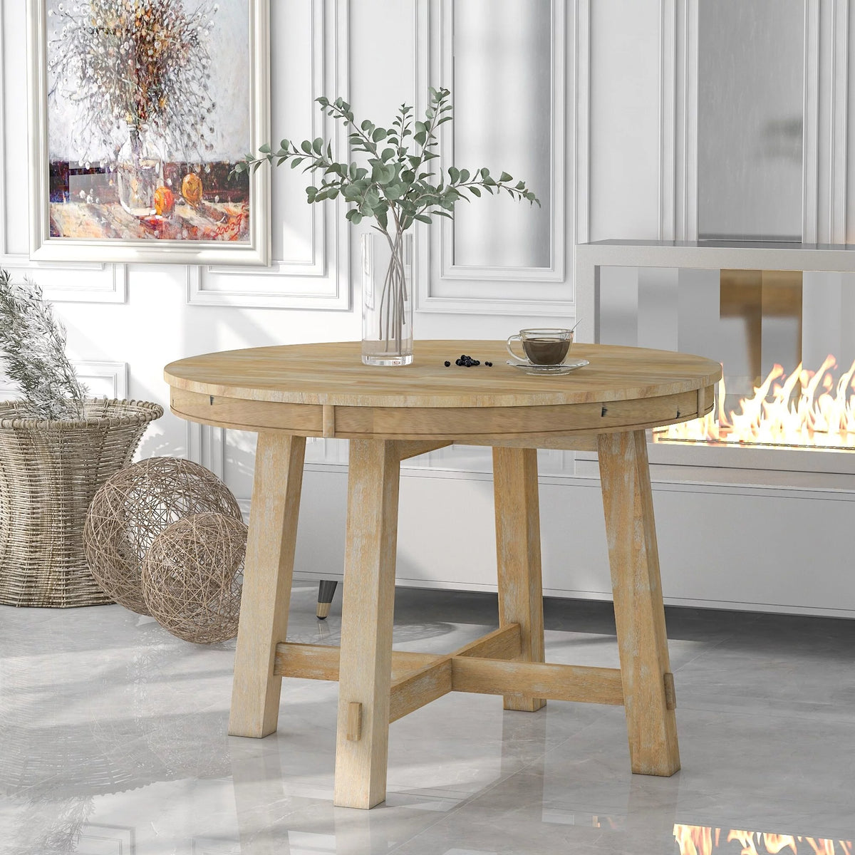 Round Wood Extendable Dining Table with 16" Leaf E4731