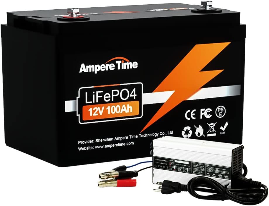 12V 100Ah LiFePO4 Battery with 14.6V 20A Lithium Battery Charger, 100A BMS W499290