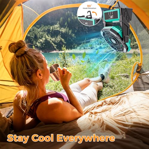 Portable Camping Fan, 20000mAh Rechargeable Battery Operated Fans with Lights, 4 Speed, Adjustable Brightness (Blue Black) S189