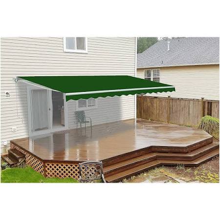 Motorized Retractable Patio Awning 20x10 Feet, Gray and White Striped E9805