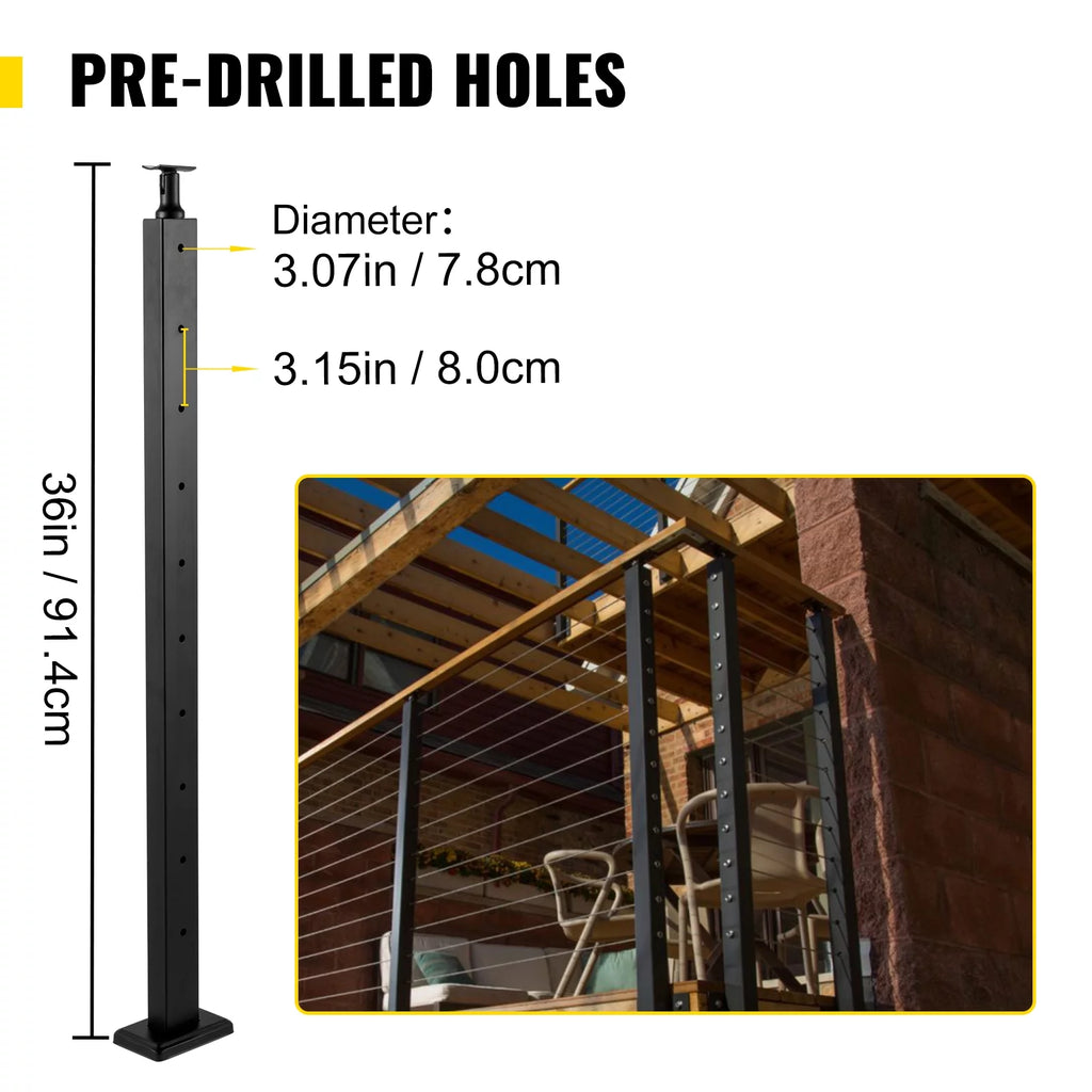 Cable Railing Post 36" Stainless Steel Black B83350