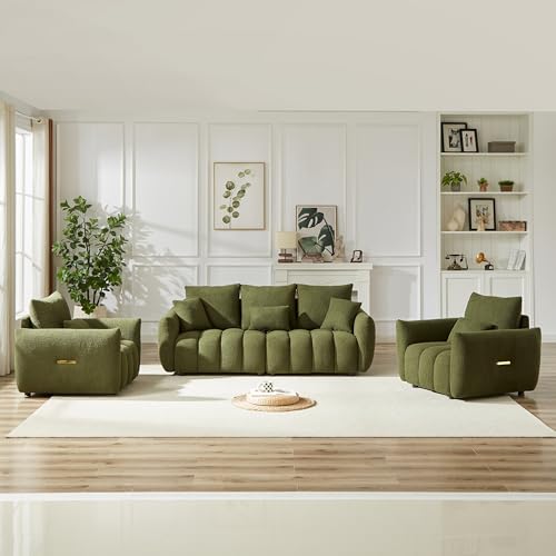 Black 2 Piece Teddy Boucle Sofa and Single Sofa Chair Set I98136